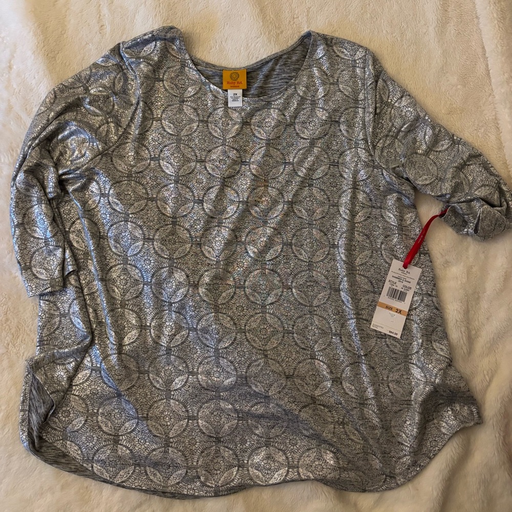 Silver Patterned Women's Top Ruby Road 2X NWT - image 2